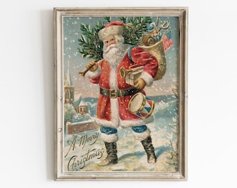Vintage santa print, vintage art, antique christmas art, Santa Claus print, santa wall art, vintage christmas decor, printable art