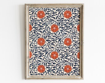 Vintage Floral Pattern Wall Art Print, William Morris Style Botanical Cottage Decor (Digital Download)