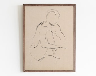 Vintage Figur Skizze Kunstdruck: Minimalistische Zeichnung (Digitaler Download)