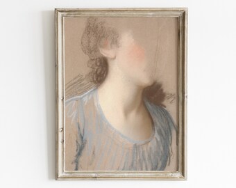 Vintage Woman Portrait Sketch Art Print: Neutral Female Drawing (Digital Download)