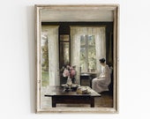 Antique traditional wall art print, interior still life oil painting, vintage woman painting, spring painting decor, vintage floral prints