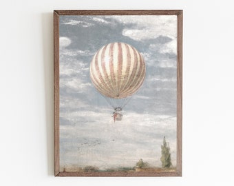 Vintage Hot Air Balloon Art Print: Pastel Nursery Decor (Digital Download)
