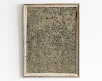 Antique Cottage Landscape Sketch Art Print: Neutral Wall Decor (Digital Download)