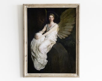 Victorian Angel Painting Art Print, Christmas Holiday Decor (Digital Download)