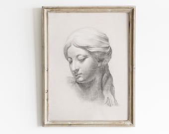 Vintage Woman Sketch Art Print: Classical Figure Drawing (Digital Download)