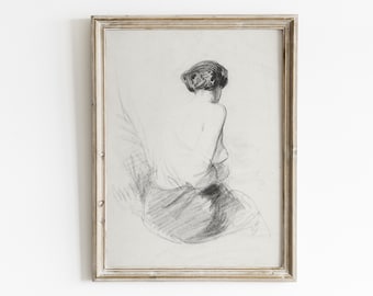 Vintage Woman Sketch Art Print: Abstract Female Figure (Digital Download)
