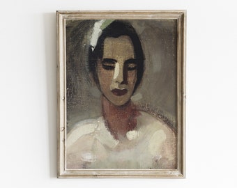 Moody abstract woman portrait painting, vintage printable female art print, modern abstract prints