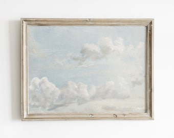 Vintage cloud painting, pastel nursery wall decor, digital download print