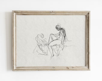 Woman Figure Sketch Print: Vintage Line Art (Digital Download)