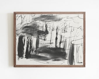Abstract Forest Ink Drawing: Vintage Gallery Wall Art (Digital Download)