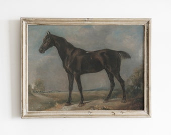 Vintage Black Horse Painting: Equestrian Wall Art (Digital Download)