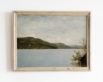 Lake print, vintage art, antique art, vintage landscape painting, farmhouse wall art, landscape wall art, landscape print, printable art