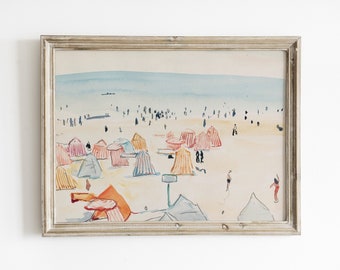 Vintage Beach Watercolor Painting: White Sand, Coastal Art (Digital Download)