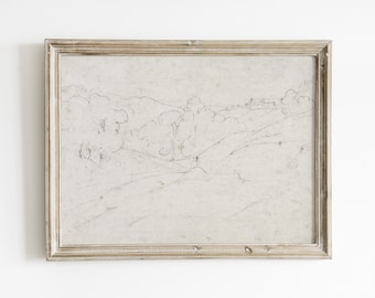 Vintage Italian Landscape Sketch Print: Moody Farmhouse Wall Art (Digital Download)