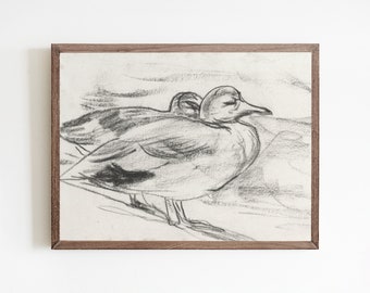 Lámina artística de dibujo de pato vintage: decoración rústica de granja (descarga digital)