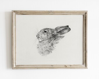 Vintage Rabbit Sketch Art Print: Antique Easter Cottage Decor (Digital Download)