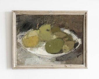 Vintage Pear Still Life Wall Art Print, Rustic Kitchen Fruit Painting (Digital Download)