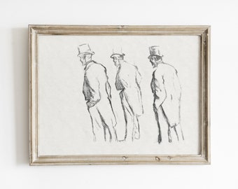 Vintage Gentlemen Sketch Print: 1793 Figure Art (Digital Download)