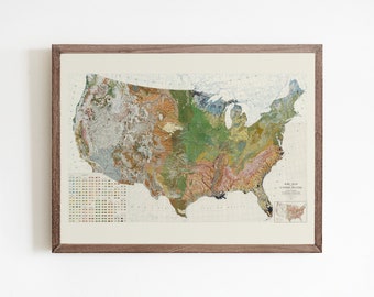 Vintage United States soil survey map, geology educational poster print, vintage science chart, earthy modern wall art decor, digital art