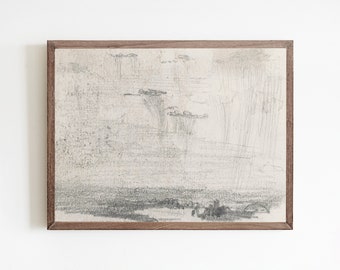 Storm Clouds Sketch Print: Vintage Landscape Drawing (Digital Download)