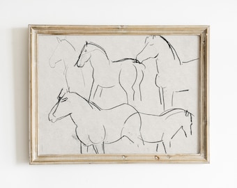Vintage Horse Sketch Print: Minimalist Farmhouse Wall Art (Digital Download)