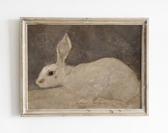 Vintage White Rabbit Painting: Rustic Spring Wall Art (Digital Download)