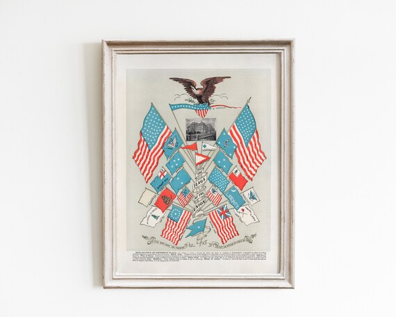 Vintage Flags of the Union Art Print: Americana Decor (Digital Download)