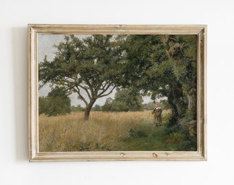 Vintage Landscape Painting: Afternoon Stroll, Farmhouse Wall Art (Digital Download)