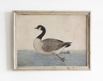 Vintage goose print, antique goose painting, printable farmhouse wall art