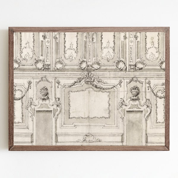 Classical wall art, traditional art print, vintage architecture sketch, motif drawing, Classical room decor, neutral vintage sketch art