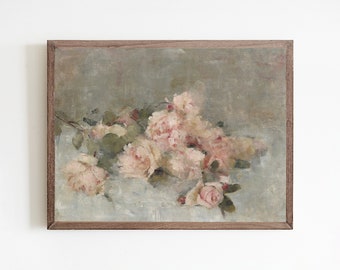 Vintage Rose Painting: Blush Bouquet Antique Floral Art (Digital Download)