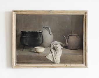 Vintage Kitchen Still Life Print: Moody Farmhouse Wall Art (Digital Download)
