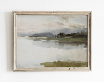 Still Pond Watercolor Landscape Print | Muted Earth Tones, Minimalist Wall Art (Digital Download)