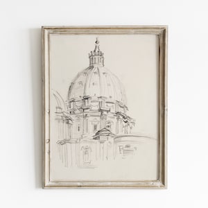 Arte de bocetos de arquitectura vintage, impresión de arquitectura, arte lineal, dibujo a tinta, dibujo de arquitectura, arte mural minimalista