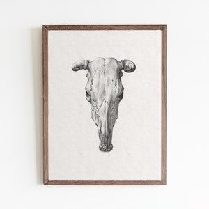 Vintage Cow Skull Drawing Art Print: Western Farmhouse Decor (Digital Download)