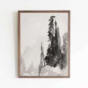 Vintage Yosemite Tree Art: Antique Watercolor Landscape (Digital Download)