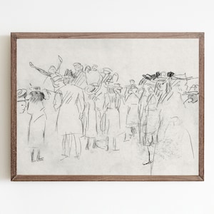 Vintage Crowd Sketch Art Print: Abstract Figure Drawing (Digital Download)