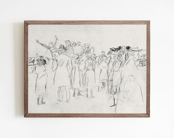 Vintage Crowd Sketch Art Print: abstracte figuurtekening (digitale download)