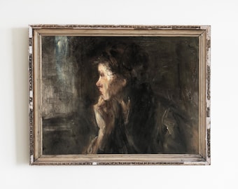 Vintage Woman Portrait Painting: Moody Antique Art (Digital Download)
