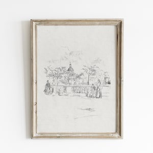 Vintage Terrace Garden Sketch Art Print: Antique Architecture (Digital Download)