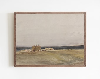 Vintage Watercolor Landscape Print, Rustic Countryside Wall Art (Digital Download