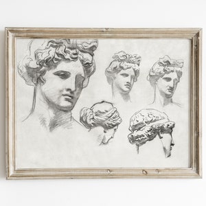 Greek Bust Sketch Art Print: Vintage Figure Drawing (Digital Download)