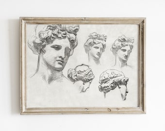 Grekisk bystskiss Konsttryck: Vintagefigurteckning (digital nedladdning)