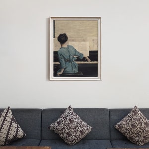 Antique Woman Portrait Oil Painting, Vintage Piano Music Wall Art Print ...