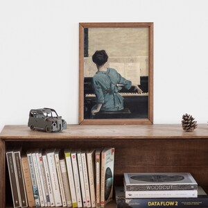 Antique Woman Portrait Oil Painting, Vintage Piano Music Wall Art Print ...