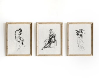 Sketch art, minimalist wall art, vintage art, gallery wall set, sketch print, line art, antique art sketches, abstract prints, figure art