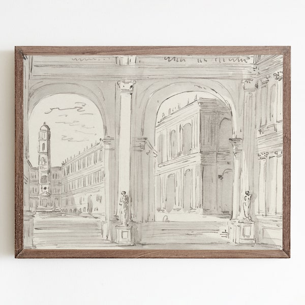 Vintage architecture sketch art, minimalist wall art, architecture print, line art, ink drawing, architecture drawing