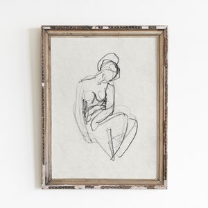 Abstract sketch print, woman figure art, vintage sketch art, abstract line art, abstract prints, minimalist wall art, female figure drawing