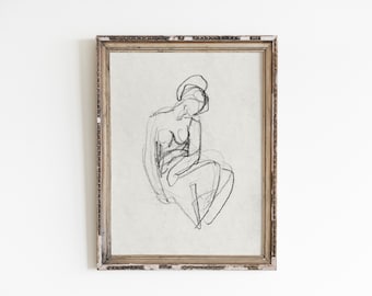 Woman Figure Sketch Print: Vintage Line Art (Digital Download)