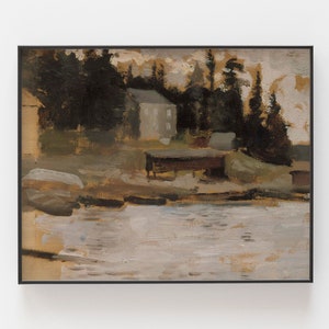 Esboço vintage à beira do lago: pintura de paisagem antiga (download digital)